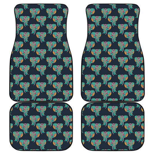 Indian Tribal Elephant Pattern Print Front and Back Car Floor Mats
