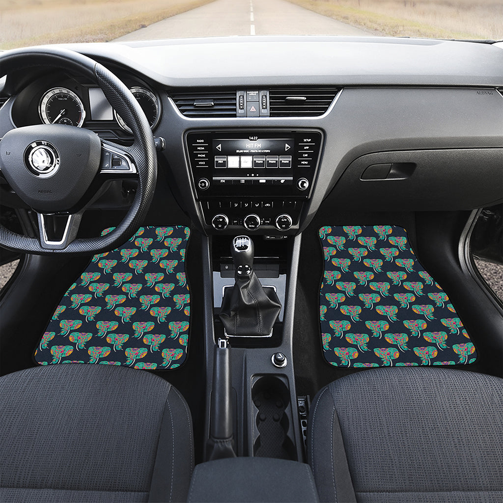 Indian Tribal Elephant Pattern Print Front and Back Car Floor Mats