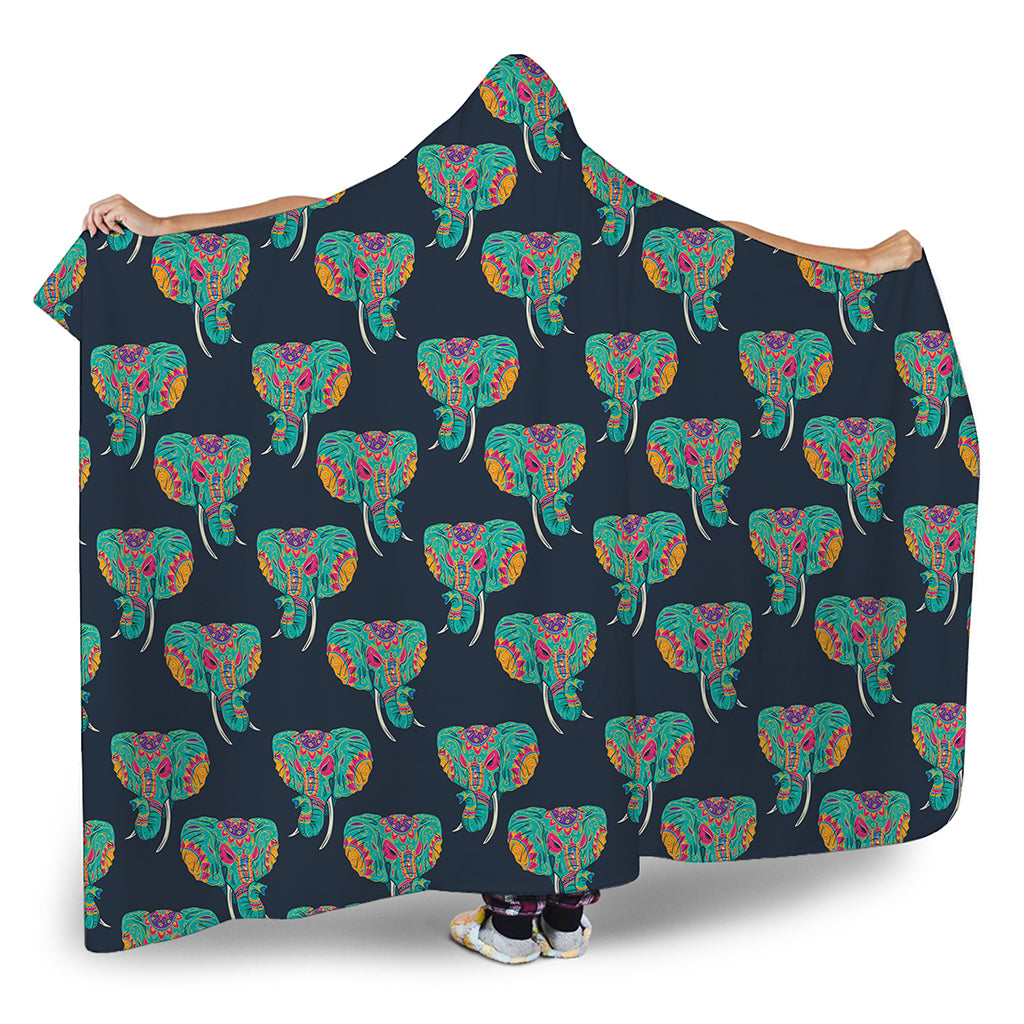 Indian Tribal Elephant Pattern Print Hooded Blanket