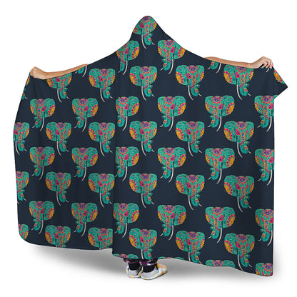 Indian Tribal Elephant Pattern Print Hooded Blanket
