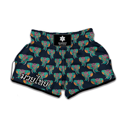 Indian Tribal Elephant Pattern Print Muay Thai Boxing Shorts