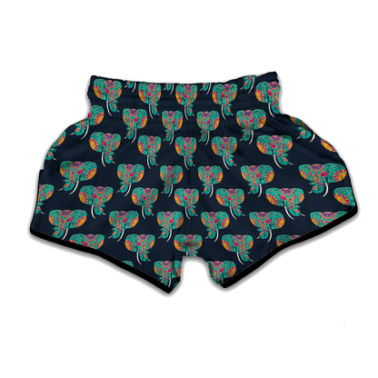 Indian Tribal Elephant Pattern Print Muay Thai Boxing Shorts