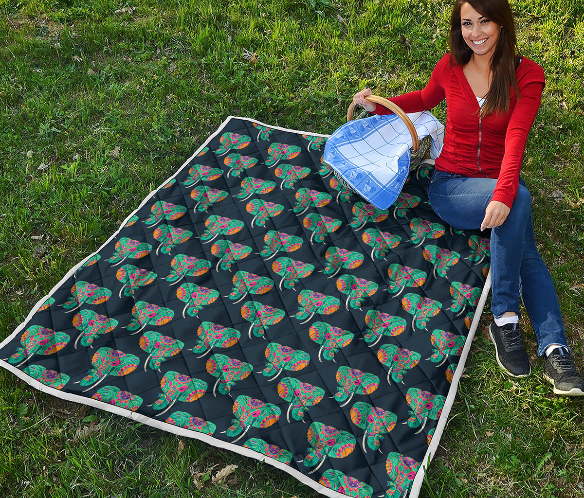 Indian Tribal Elephant Pattern Print Quilt