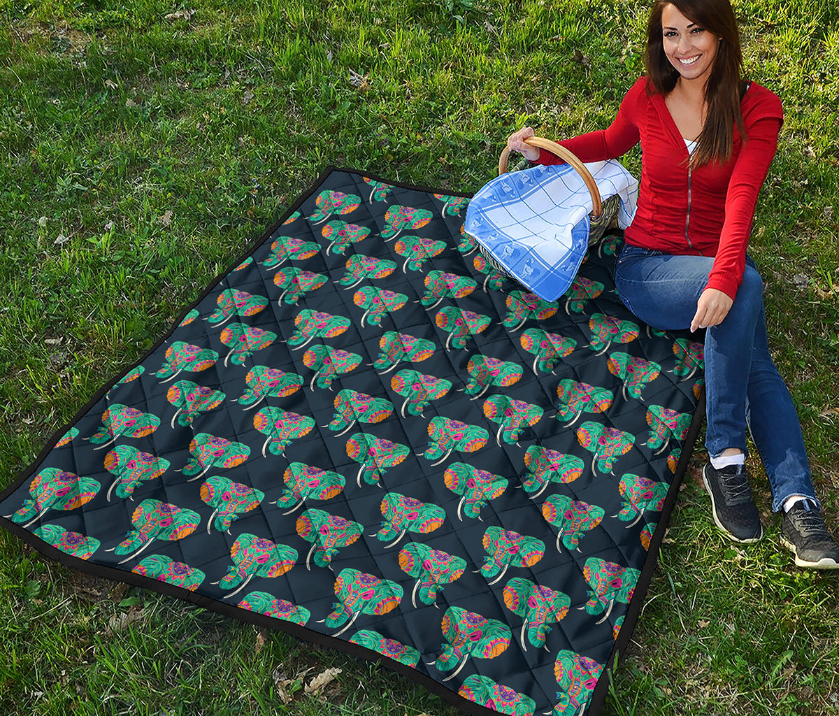 Indian Tribal Elephant Pattern Print Quilt