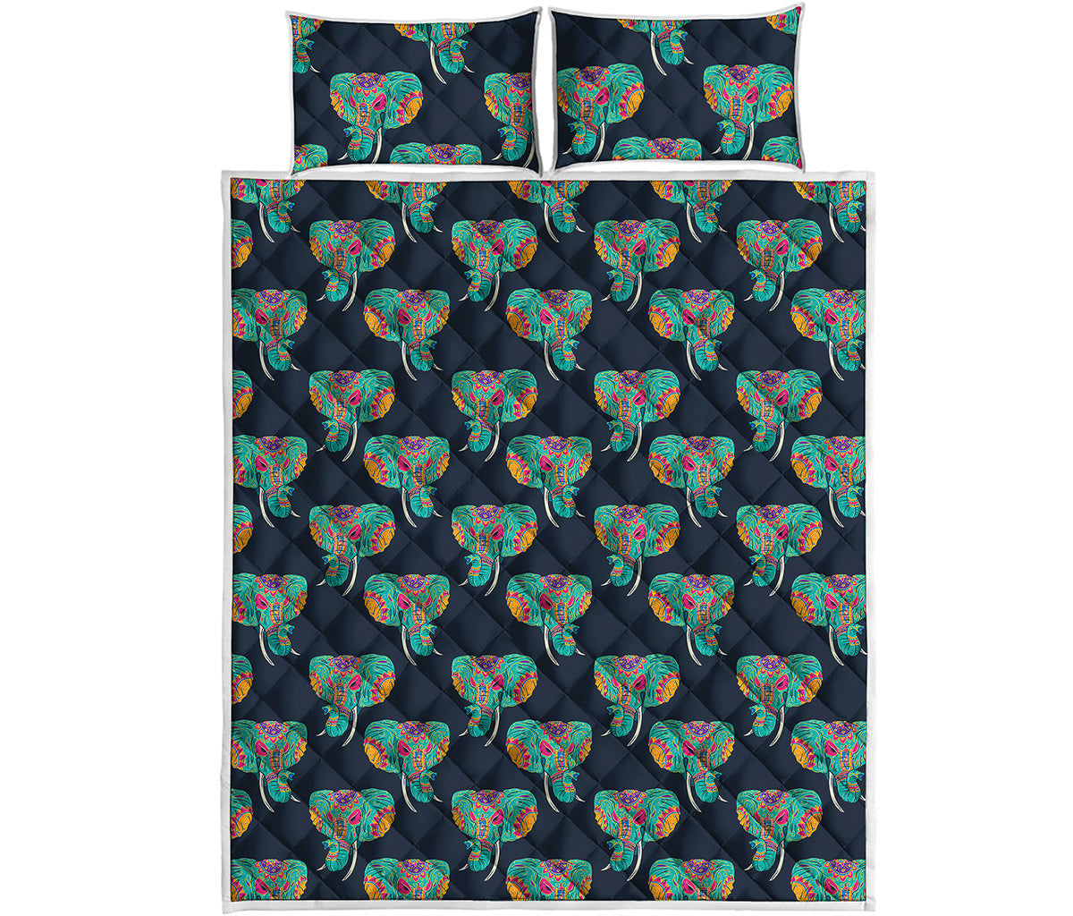 Indian Tribal Elephant Pattern Print Quilt Bed Set