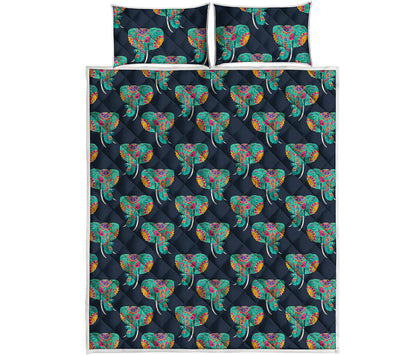 Indian Tribal Elephant Pattern Print Quilt Bed Set