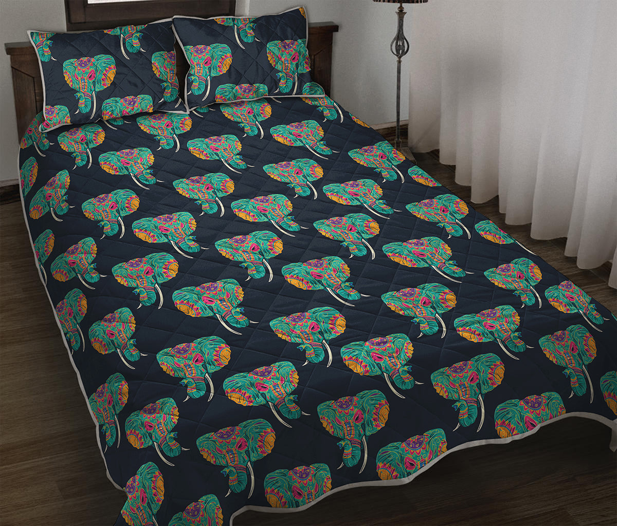 Indian Tribal Elephant Pattern Print Quilt Bed Set
