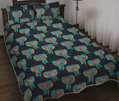 Indian Tribal Elephant Pattern Print Quilt Bed Set