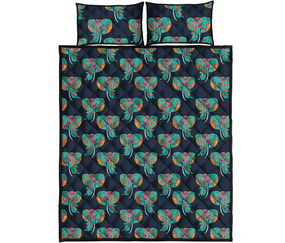 Indian Tribal Elephant Pattern Print Quilt Bed Set