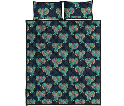 Indian Tribal Elephant Pattern Print Quilt Bed Set