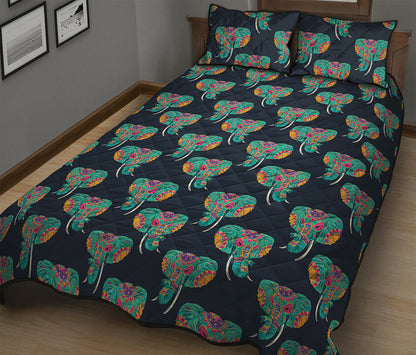Indian Tribal Elephant Pattern Print Quilt Bed Set