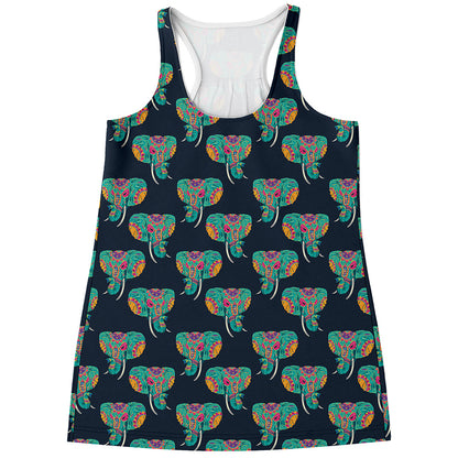 Indian Tribal Elephant Pattern Print Women's Racerback Tank Top