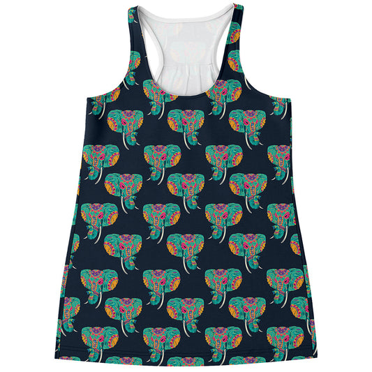 Indian Tribal Elephant Pattern Print Women's Racerback Tank Top