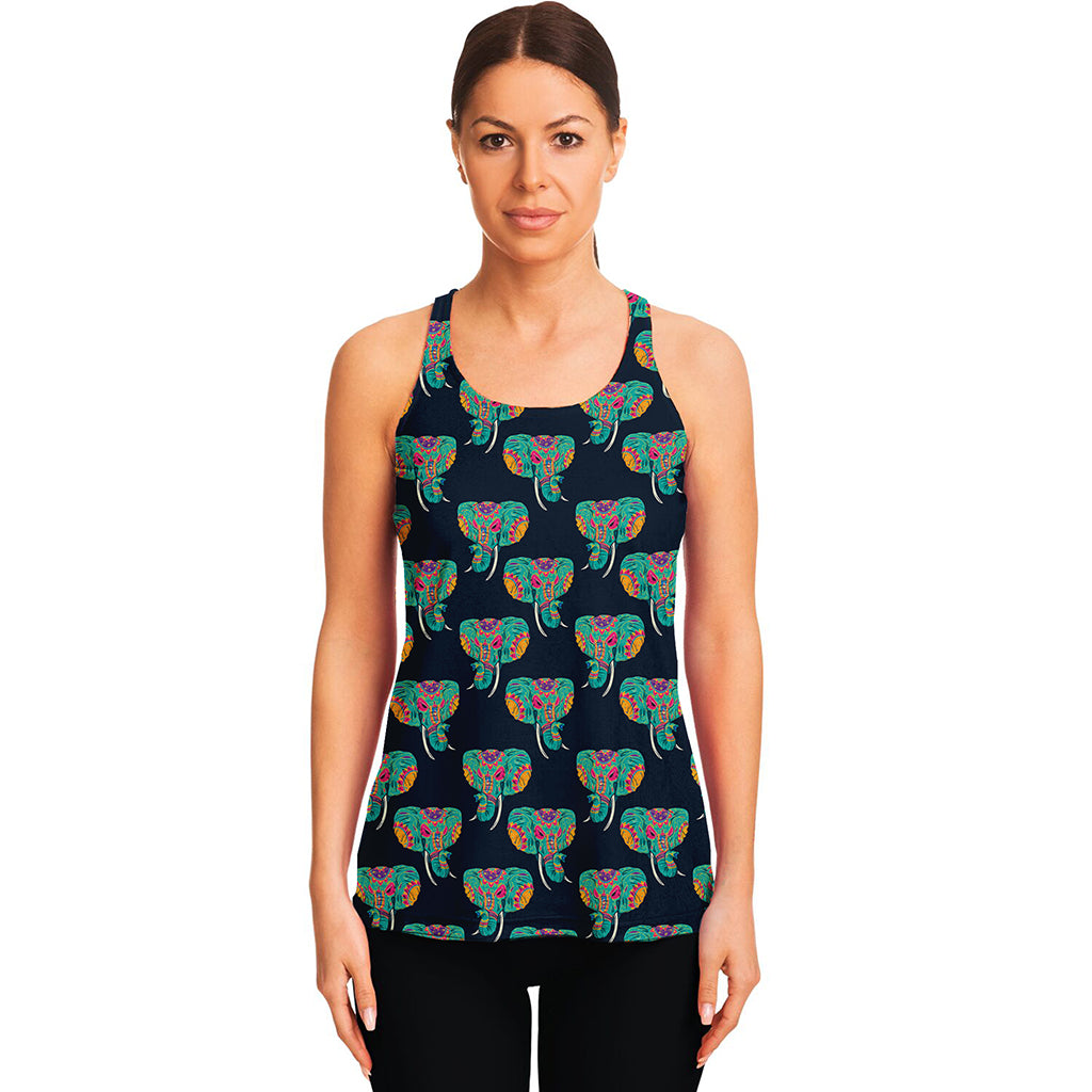 Indian Tribal Elephant Pattern Print Women's Racerback Tank Top