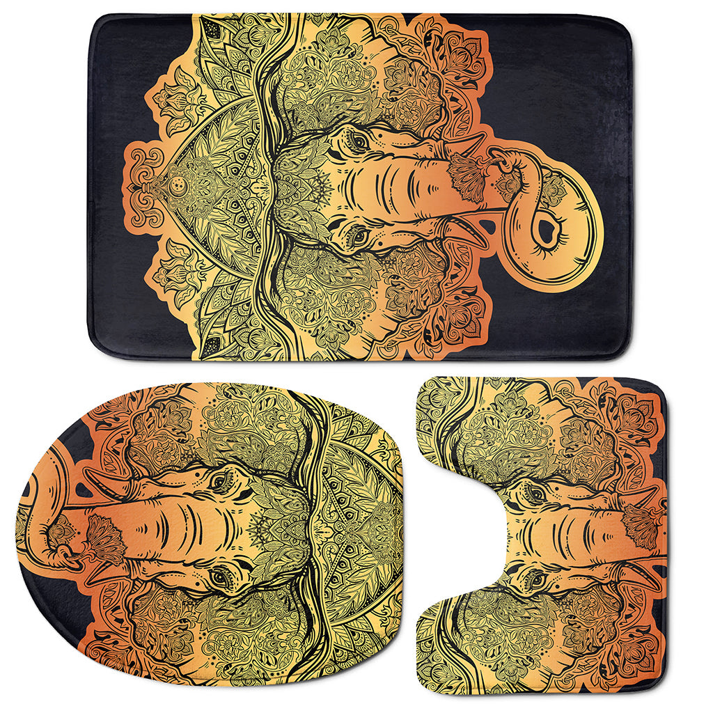 Indian Tribal Spiritual Elephant Print 3 Piece Bath Mat Set