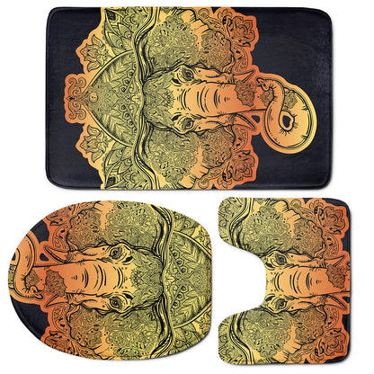 Indian Tribal Spiritual Elephant Print 3 Piece Bath Mat Set