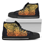 Indian Tribal Spiritual Elephant Print Black High Top Shoes