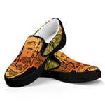 Indian Tribal Spiritual Elephant Print Black Slip On Shoes