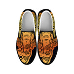 Indian Tribal Spiritual Elephant Print Black Slip On Shoes