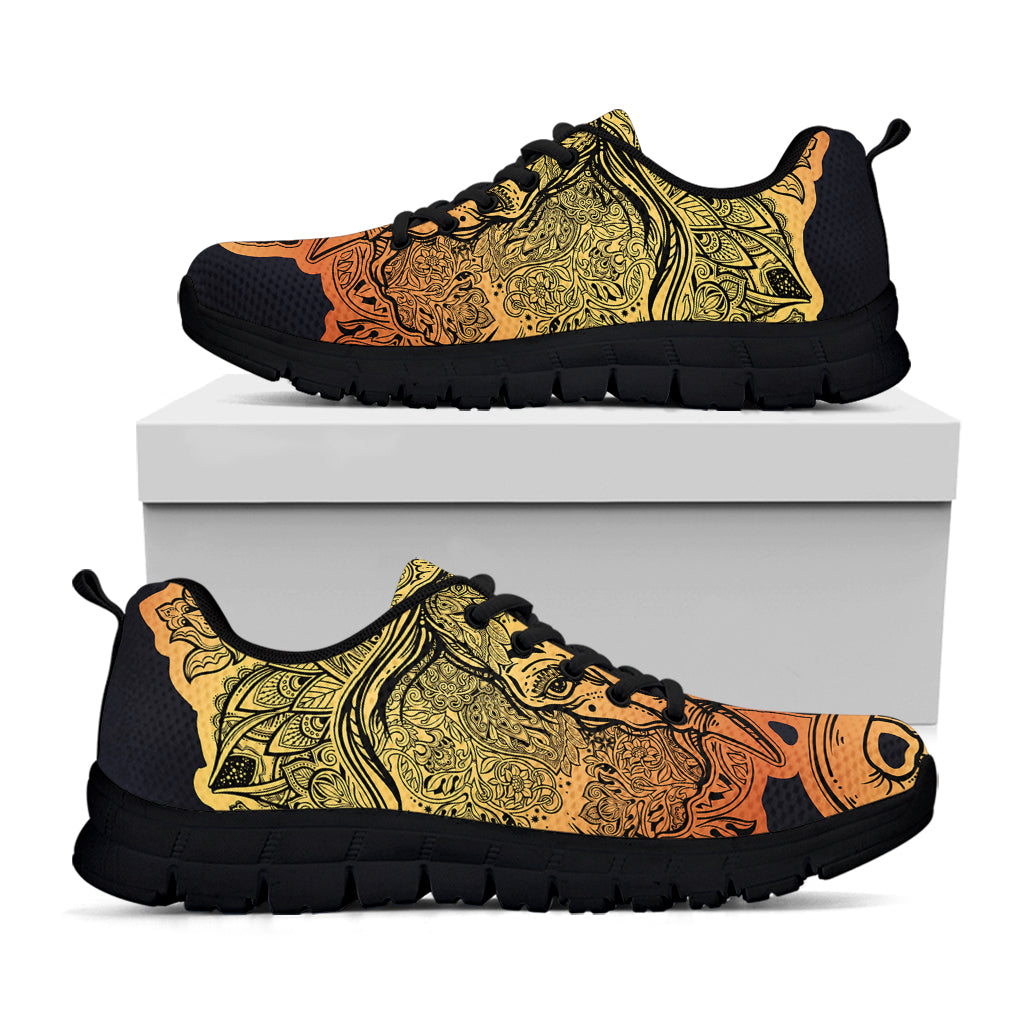 Indian Tribal Spiritual Elephant Print Black Sneakers