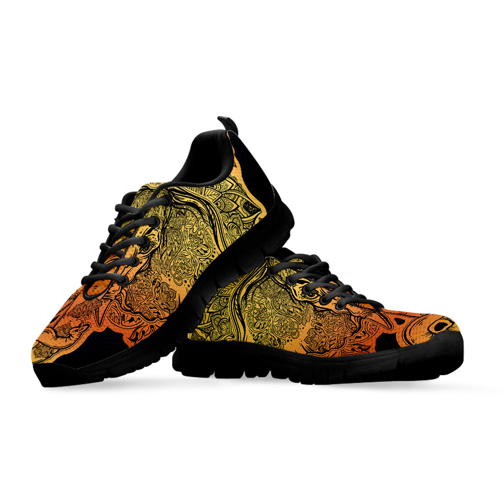 Indian Tribal Spiritual Elephant Print Black Sneakers
