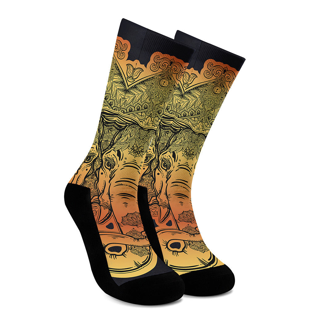 Indian Tribal Spiritual Elephant Print Crew Socks