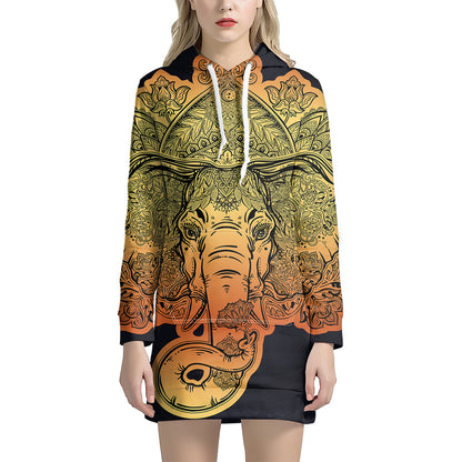 Indian Tribal Spiritual Elephant Print Pullover Hoodie Dress