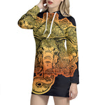 Indian Tribal Spiritual Elephant Print Pullover Hoodie Dress