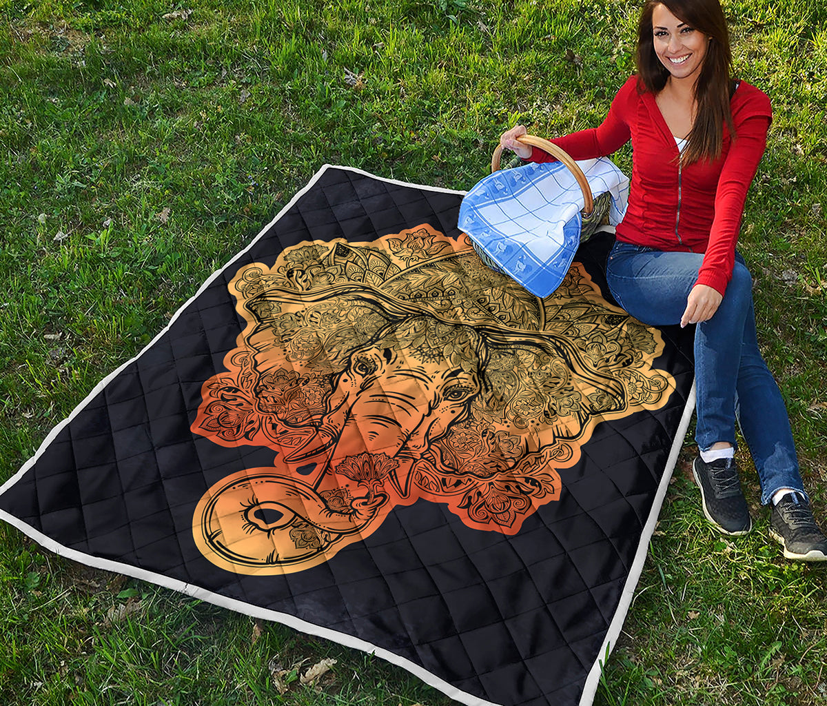 Indian Tribal Spiritual Elephant Print Quilt