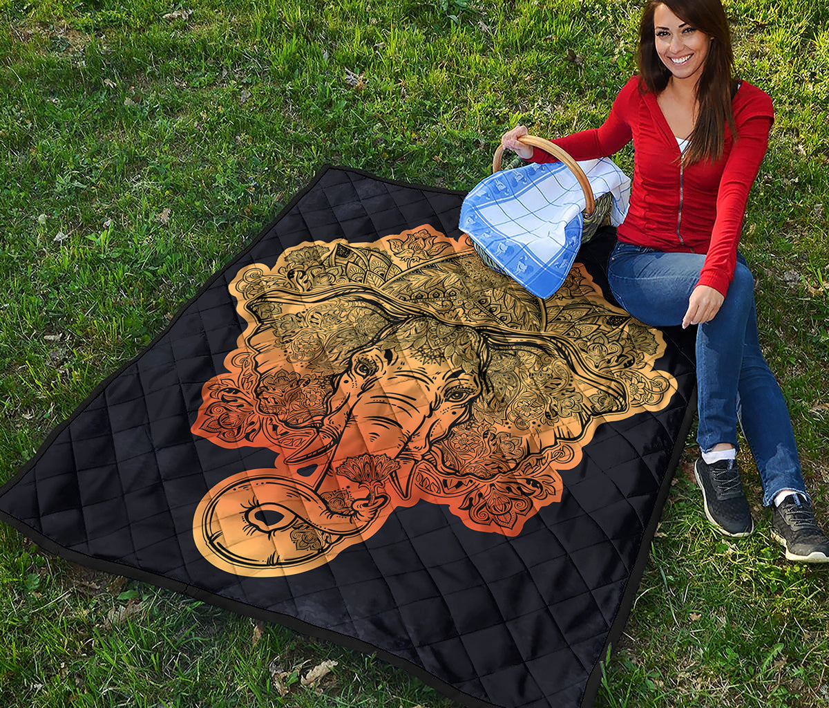 Indian Tribal Spiritual Elephant Print Quilt