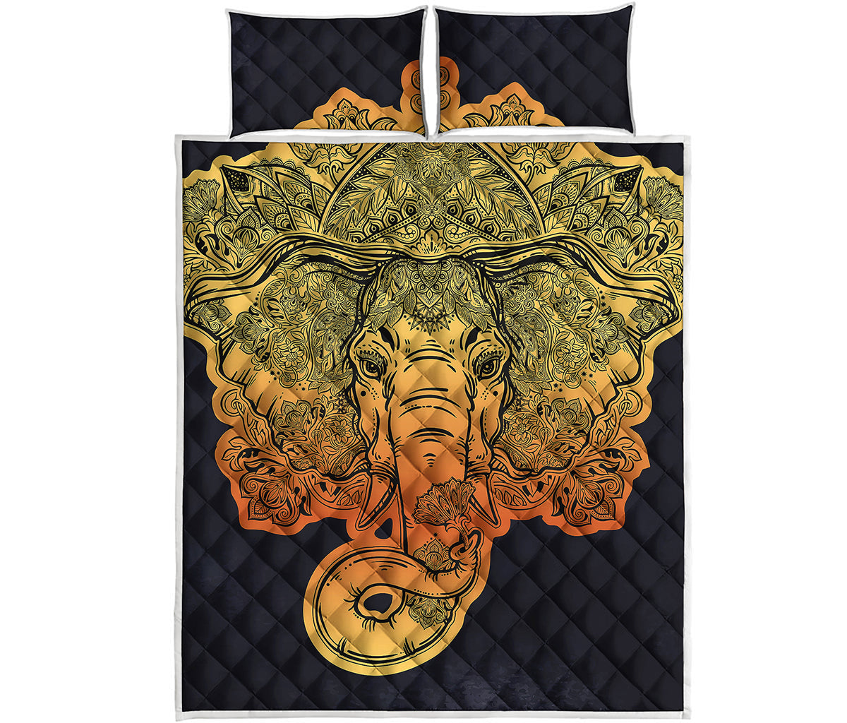 Indian Tribal Spiritual Elephant Print Quilt Bed Set