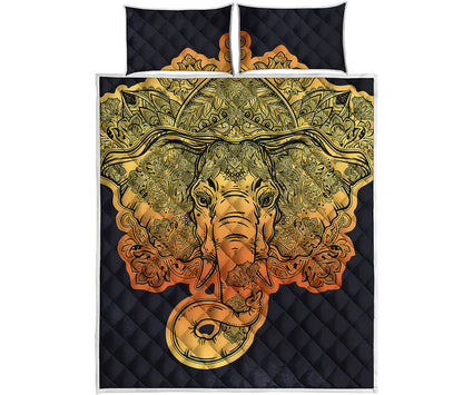 Indian Tribal Spiritual Elephant Print Quilt Bed Set