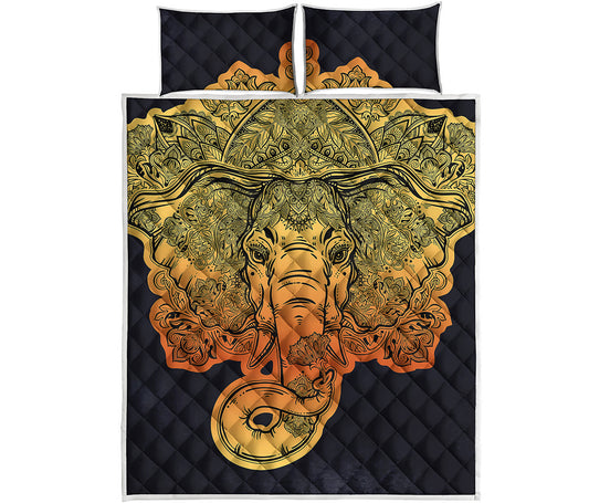 Indian Tribal Spiritual Elephant Print Quilt Bed Set