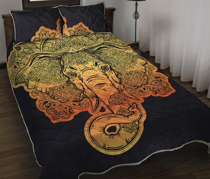 Indian Tribal Spiritual Elephant Print Quilt Bed Set