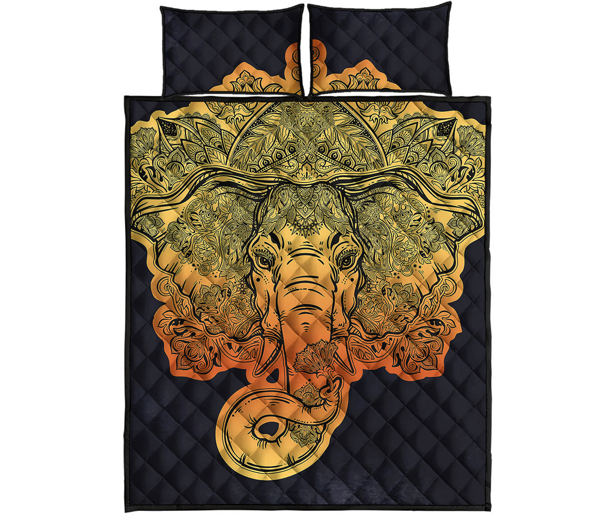 Indian Tribal Spiritual Elephant Print Quilt Bed Set