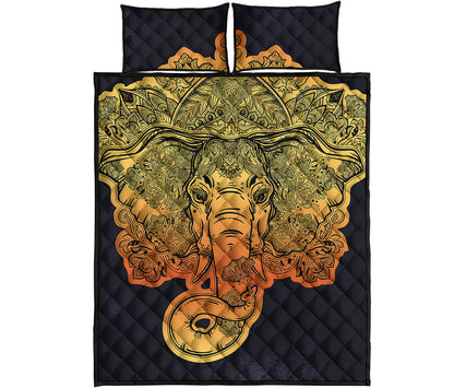 Indian Tribal Spiritual Elephant Print Quilt Bed Set