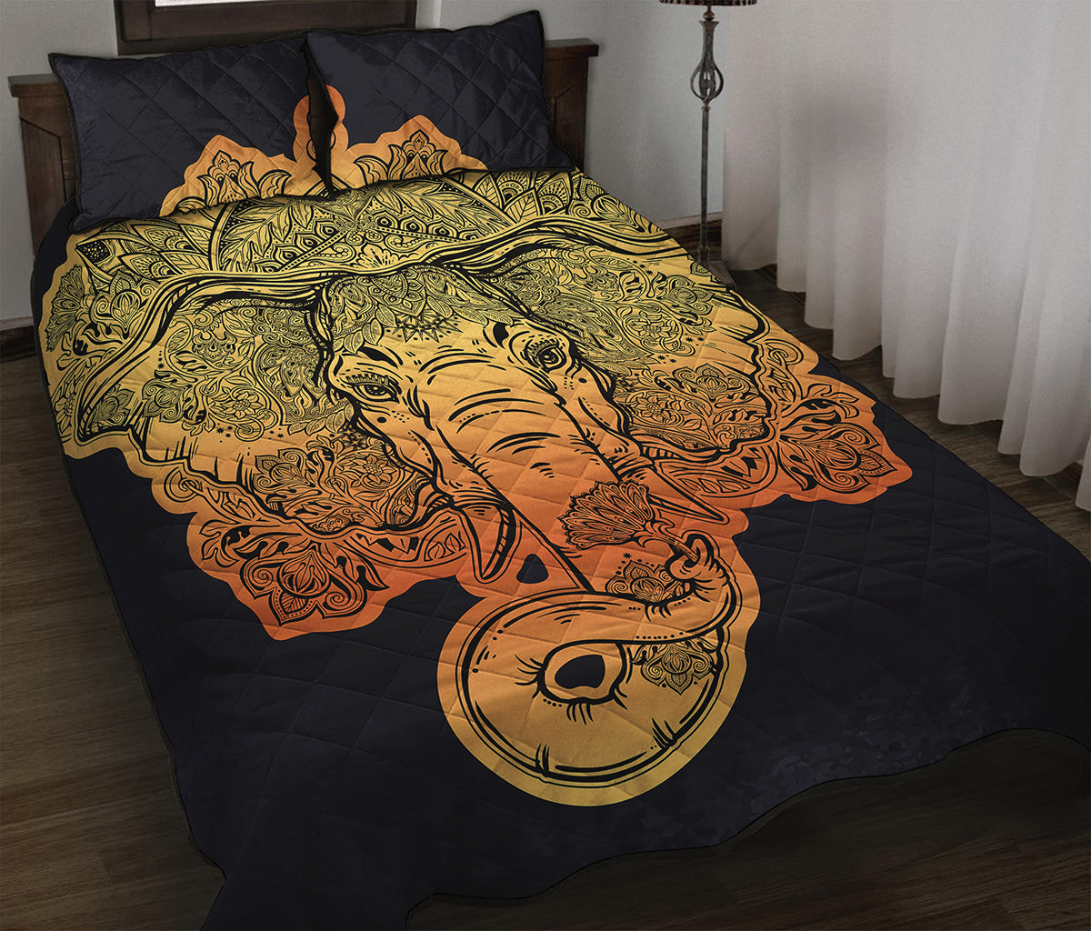 Indian Tribal Spiritual Elephant Print Quilt Bed Set