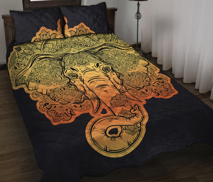 Indian Tribal Spiritual Elephant Print Quilt Bed Set