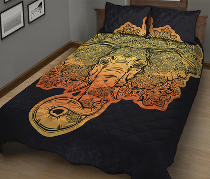 Indian Tribal Spiritual Elephant Print Quilt Bed Set