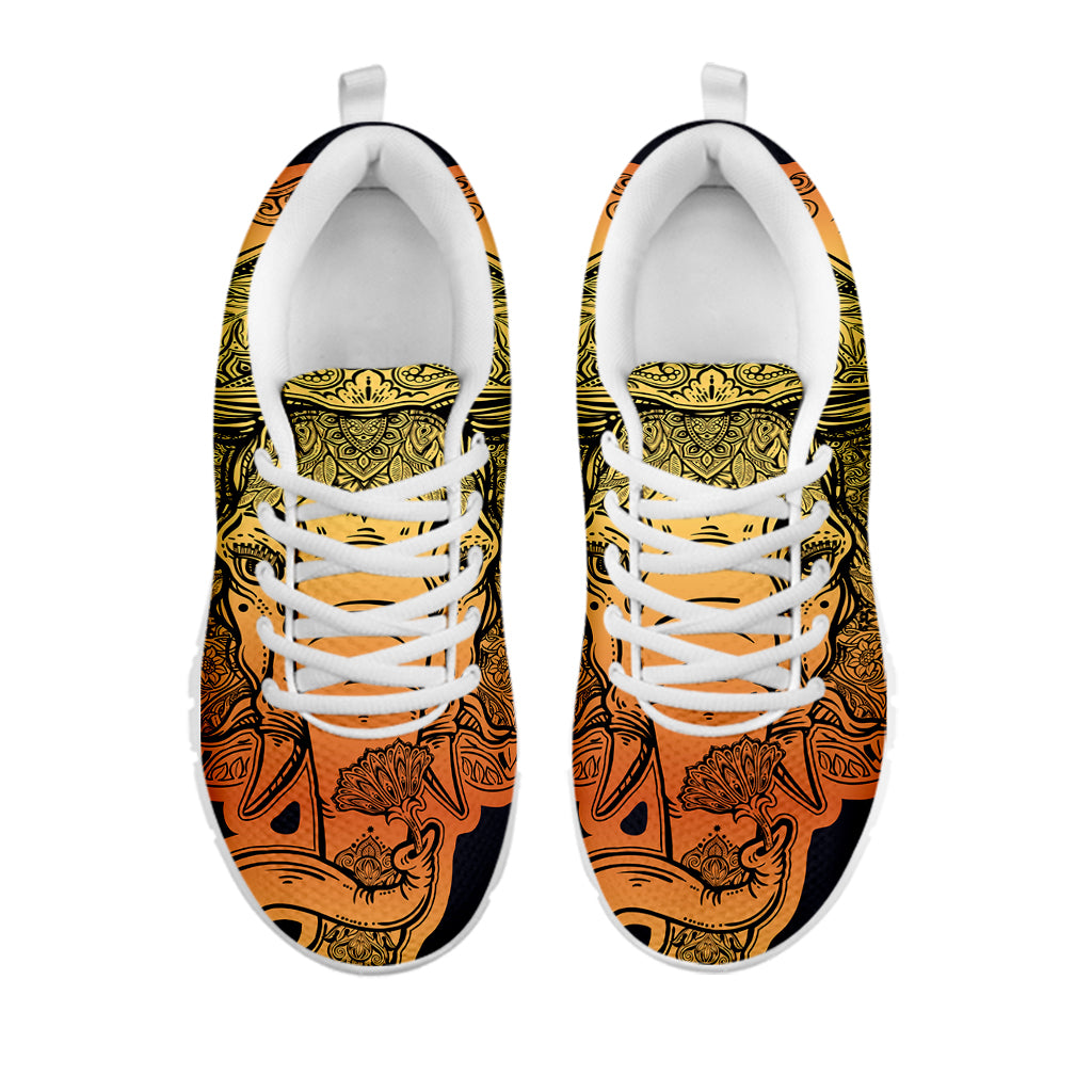 Indian Tribal Spiritual Elephant Print White Sneakers