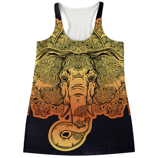 Indian Tribal Spiritual Elephant Print Women's Racerback Tank Top