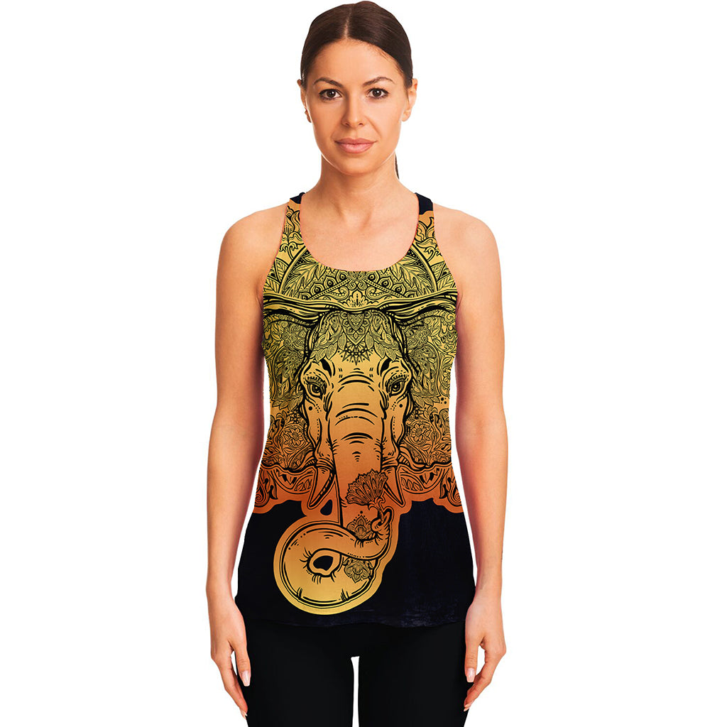Indian Tribal Spiritual Elephant Print Women's Racerback Tank Top