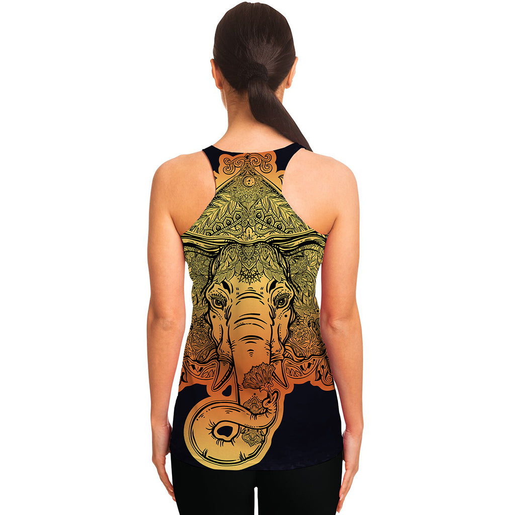 Indian Tribal Spiritual Elephant Print Women's Racerback Tank Top