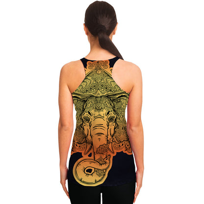 Indian Tribal Spiritual Elephant Print Women's Racerback Tank Top