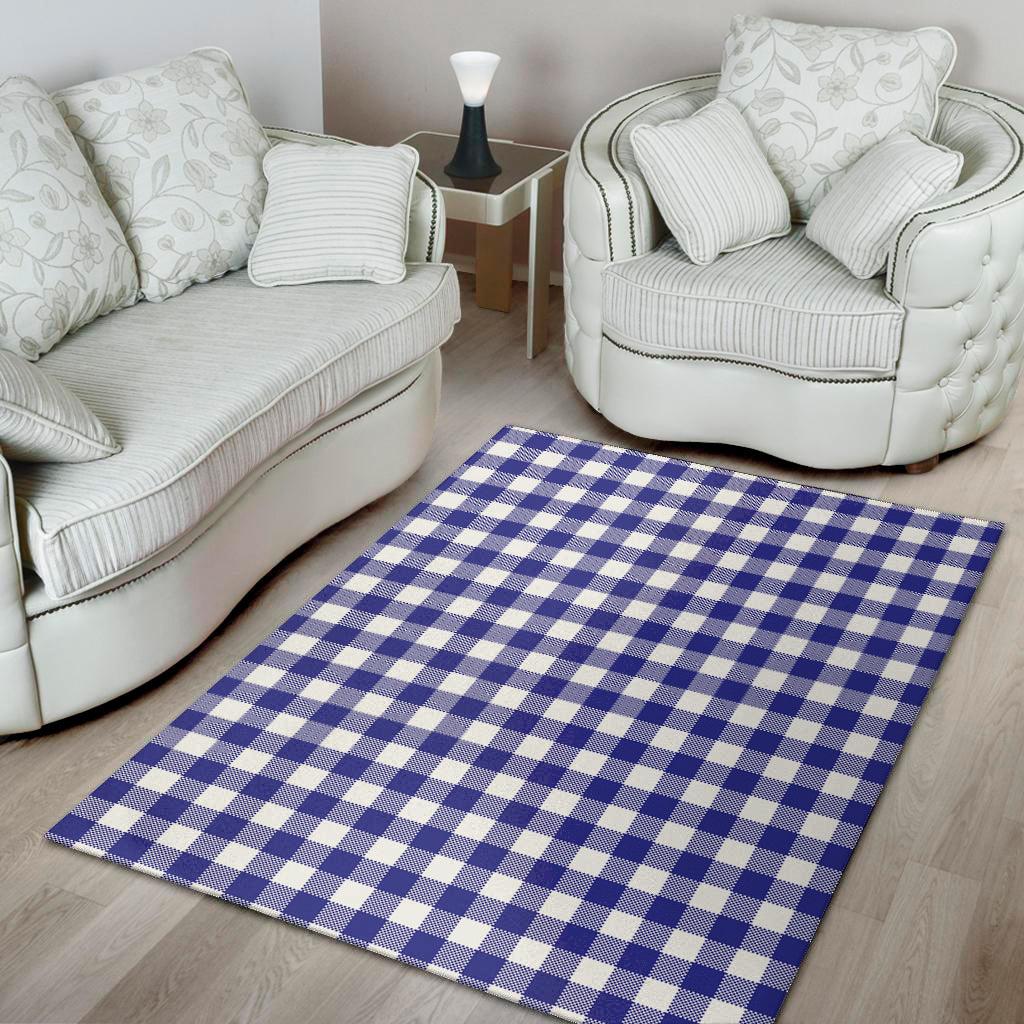 Indigo Blue And White Gingham Print Area Rug