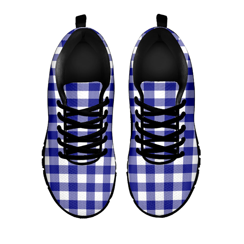 Indigo Blue And White Gingham Print Black Sneakers