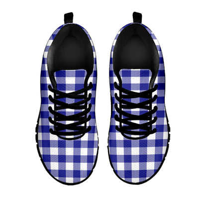 Indigo Blue And White Gingham Print Black Sneakers