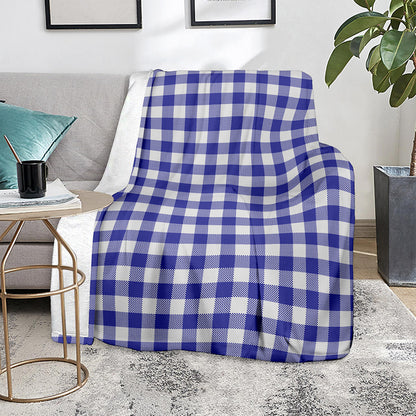 Indigo Blue And White Gingham Print Blanket