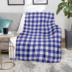 Indigo Blue And White Gingham Print Blanket