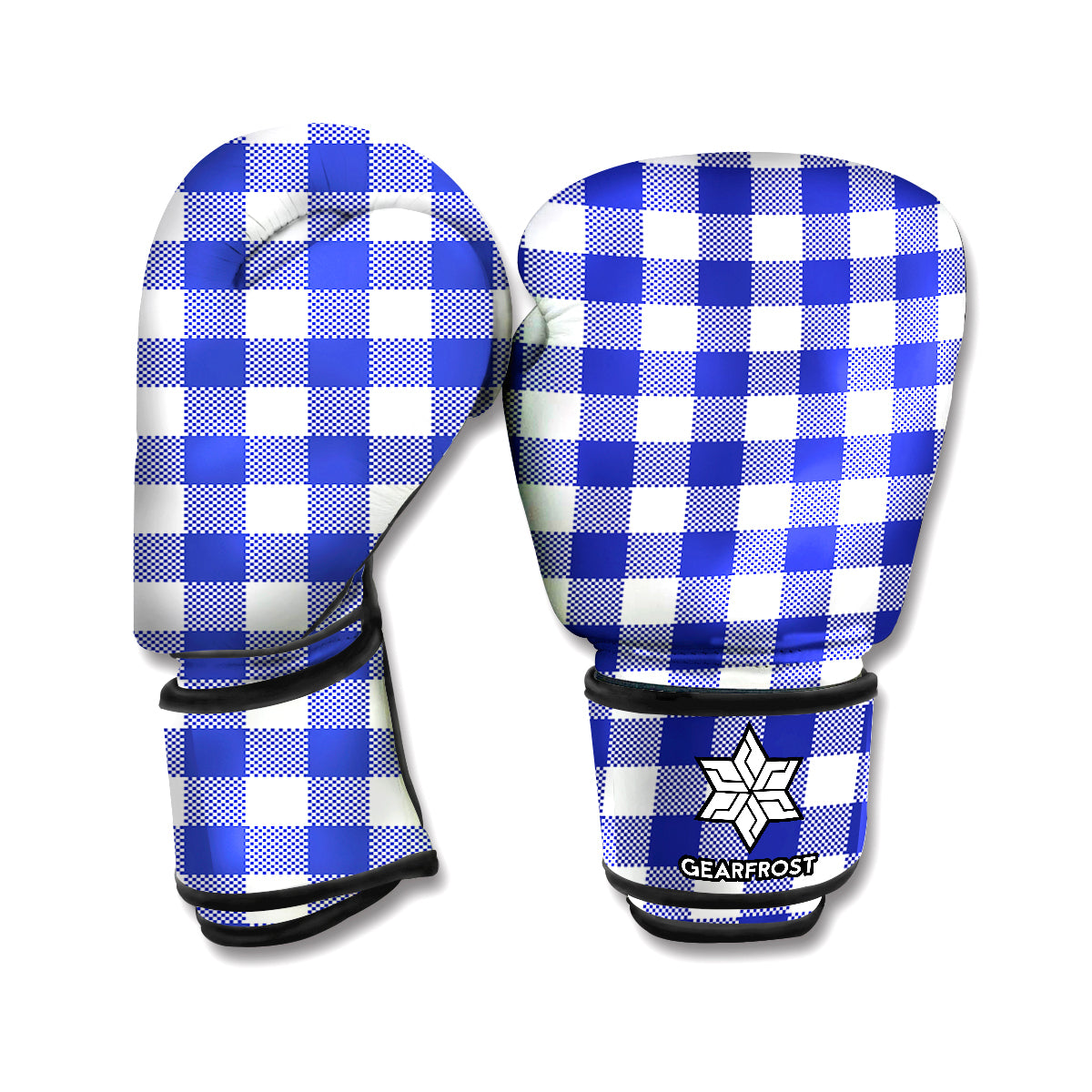 Indigo Blue And White Gingham Print Boxing Gloves